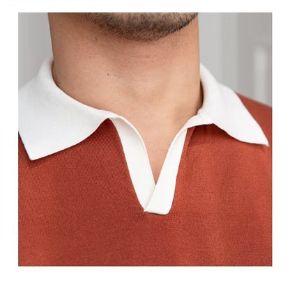 sanyamk New Summer Polo Shirt Color Contrast Knitted Polo Mens Polo Collar Versatile T-Shirt Fashion Trend New Product