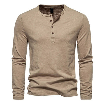 Bonsir Early Autumn Long Sleeve Round Neck Shirts Male Streewtear Simple Tops Men Clothing Casual Solid Button-up Basic Tees Pullover
