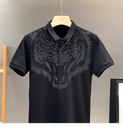 sanyamk 2022 New Arrival Tiger Head Printing Short Knitted Casual Solid Polos Summer Men T Shirt Men Leisure Cotton Tshirt