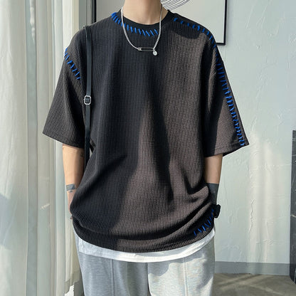 sanyamk Men Summer Quality T Shirts Manual Suture Harajuku Casual Tshirt For Male New Neutral Oversize Tees Short Sleeve Tops