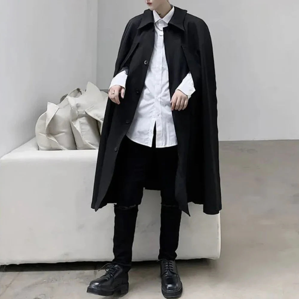 sanyamk Mens Dark Style Sleeveless Mid-Length Cape Cloak Autumn And Winter Genderless Japanese Fashion Retro Loose Cape Coat Unisex