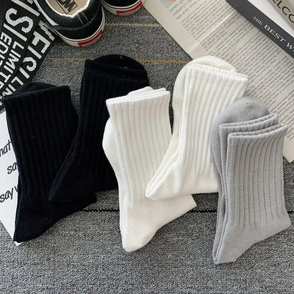 sanyamk New 5 Pairs Cool Men Black White Warm Socks Set Autumn Winter Male Solid Color Sport Short Socks For Men