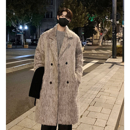 sanyamk Korean Style Medium-length Men's Trench Autumn Winter High Quality Loose Casual Woolen Coat Trendy Overcoat Khaki/Dark Gray