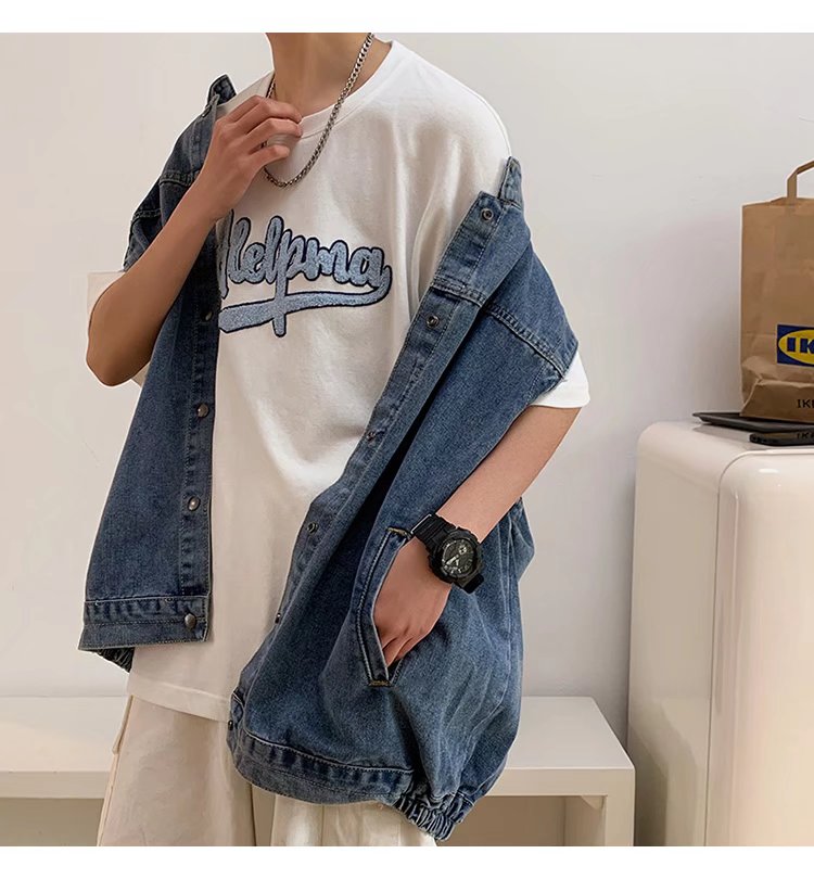 Bonsir Denim Sleeveless Jacket Men Fashion Oversized Harajuku Denim Jeans Casual Jeans Waistcoat Cowboy Hip Hop Streetwear Clothing