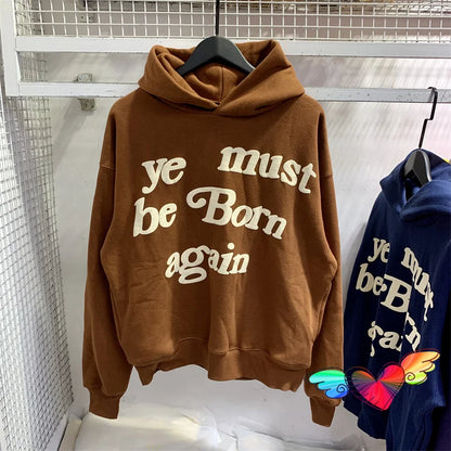 sanyamk Puff Print Kanye West Hoody Men Women 1:1 Pink Ye Must Be Born Again Hoodie Oversize Fit Pullovers CPFM Sweatshirts