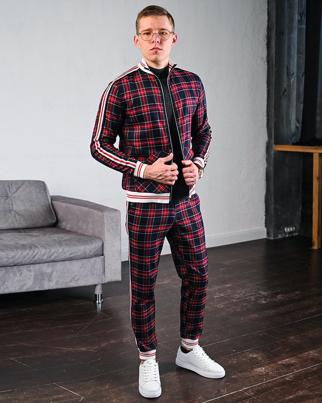 sanyamk New men's tracksuit Fashion Plaid Man Sets Trendy Brand Casual Sportswear Spring Autumn Jacket + Pants 2 Piece Set 3D Print