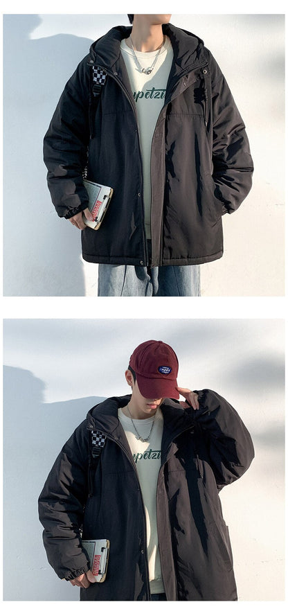 sanyamk New Fashion Hooded Warm Coat Men Casual Oversize Jacket Loose Baggy Streetwear Front Pocket Hiphop Clothing