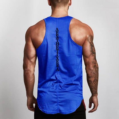 sanyamk Mens Fitness Mesh Tank Tops Gym Clothing Bodybuilding Workout Cotton Sleeveless Vest Male Casual Breathable Fashion Undershirt