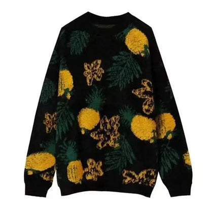 sanyamk Mens Autumn Winter Y2k Pineapple Jacquard Knitted Sweater Genderless Fashion Trend Casual Loose Lazy Style Couple Sweater Unisex