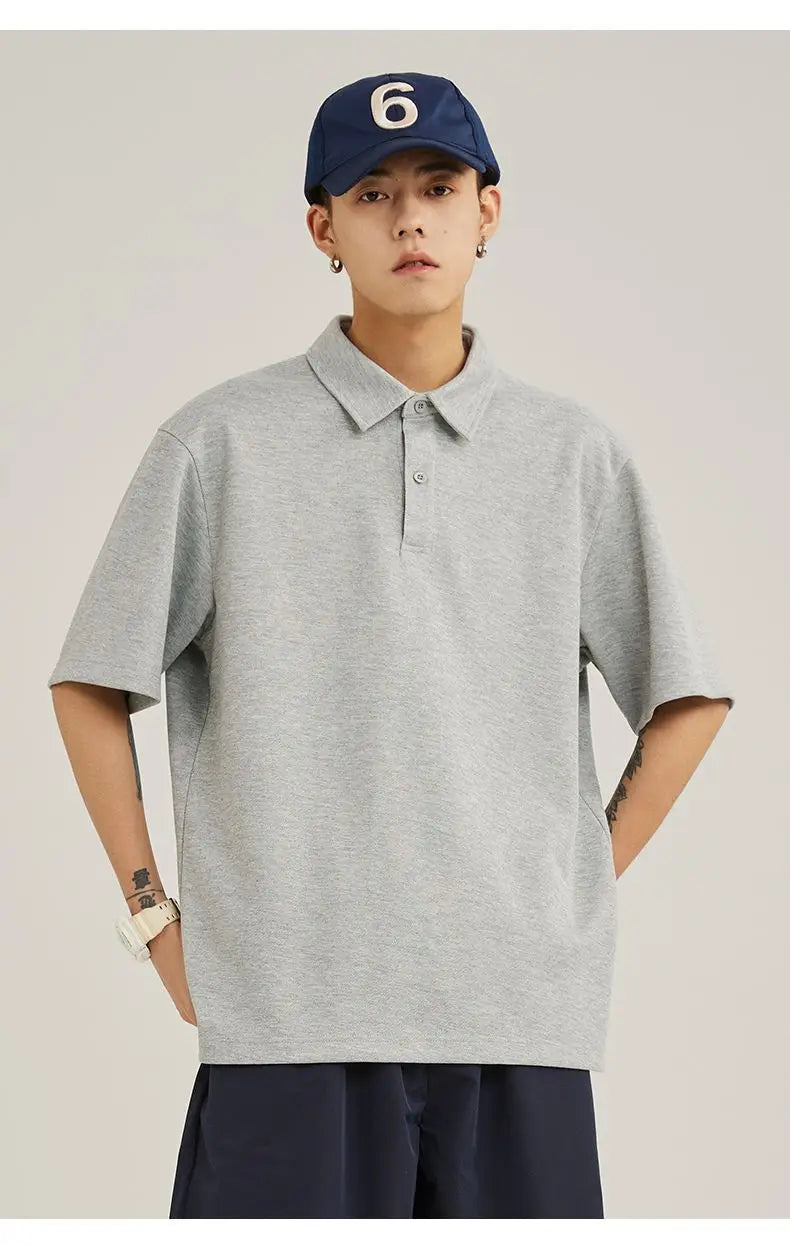 sanyamk  -  Summer Fashion Solid Casual Loose Tess Sport Polo T-Shirts Men's Top Simple Pullover Short Sleeve Office Work Golf Wear