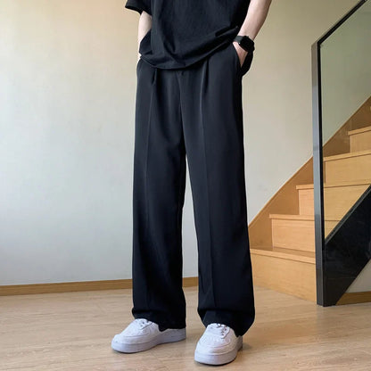 sanyamk Summer Black Suit Pants Men Fashion Social Mens Dress Pants Korean Loose Straight Pants Mens Office Formal Trousers M-5XL