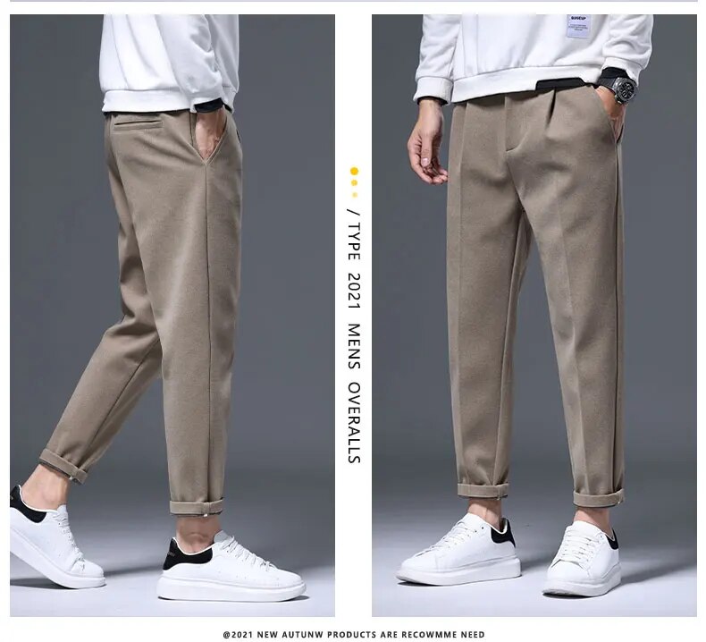 sanyamk Men's Autumn Winter High Quality Business Casual Woolen Suit Pants Casual Office Comfortable Work Pants Loose Male T142