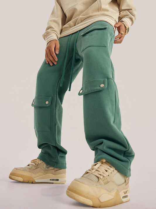 Bonsir  Autumn Warm Vintage Green Cargo Pants Men Cargo Trousers Male Loose Casual Streetwear Hip Hop Pockets Men's Clothing