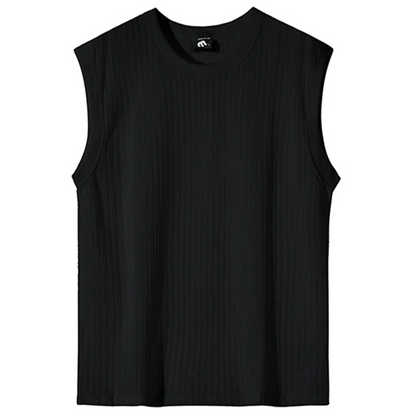 sanyamk  Out Solid Knitted Shirt Men's Sexy Tank Top Summer Loose Knit Vest Korean O Neck Sleeveless Tees See Through Undershirts