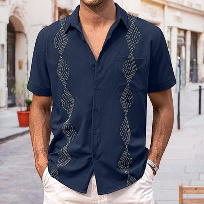 Bonsir Spring Summer Short Sleeve Casual Shirt Mens Clothes Vintage Button-down Turn-down Collar Tops Fashion Loose Shirts For Men