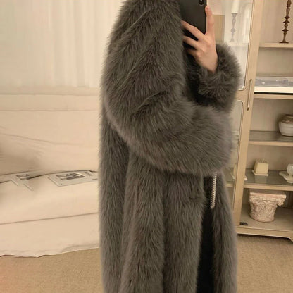 Bonsir Imitation Fox Fur Coat For Men New Autumn Winter Warm Thickened Long Fashion Elegant Solid Simple Loose Stand-Up Coat