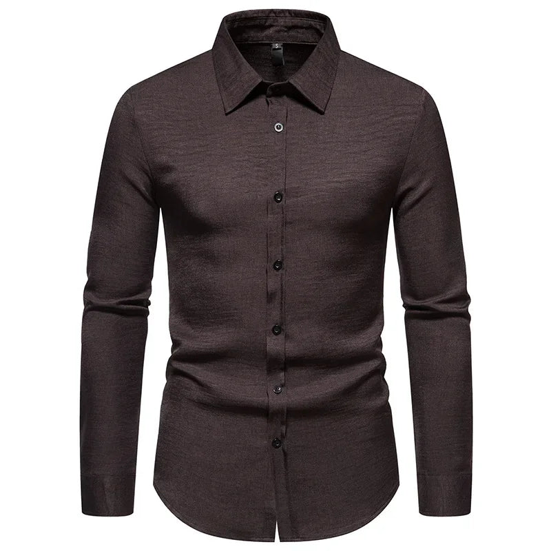 BONSIR  -  Autumn/Winter New Shirt Men's Solid Color Fashion Casual Long Sleeve Shirt Trendy Top Men