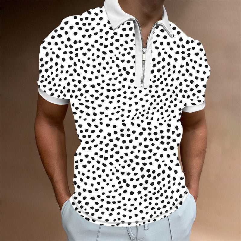 sanyamk T Shirt For 2022 Latest Tops Personality Geometric 3D Printing Casual Short Sleeve Zipper Polo Shirt Men's Clothing y2k Clothes