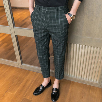 sanyamk Spring Business Casual Pants Korean Version Nine Pants Fashion Man Plaid Trousers Men High-Quality Social Slim Suit Pants