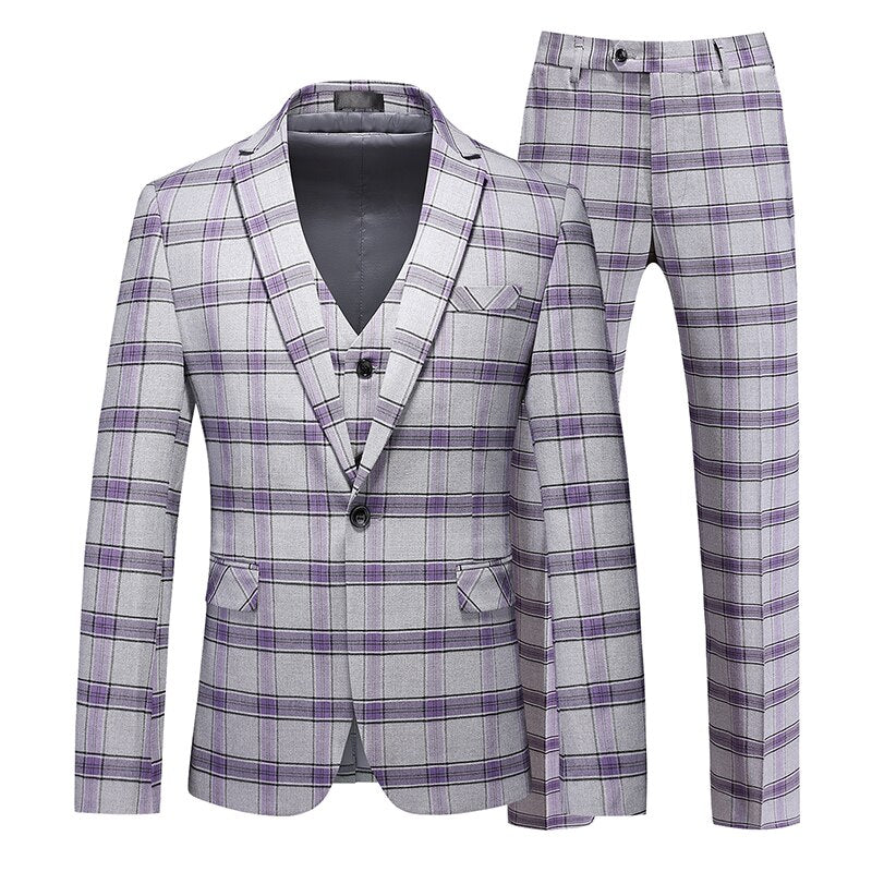 sanyamk Men's Business Banquet Suit 3 Piece Set Fashionable Men Wedding Ball Groom Dress Balzers and Pants with Vests Large Size 6XL