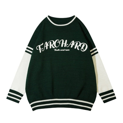 sanyamk Hip Hop Color Match Striped Letter Patchwork Pullover Sweaters Men and Women Crew Neck Harakjuku Retro Baggy Knitted Clothes