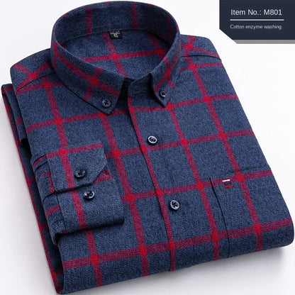 sanyamk Pure Cotton Men's Plaid Shirt Long Sleeve Regular Fit Men Casual Oversized Shirt Leisure Autumn Male Blouse New Plus Size