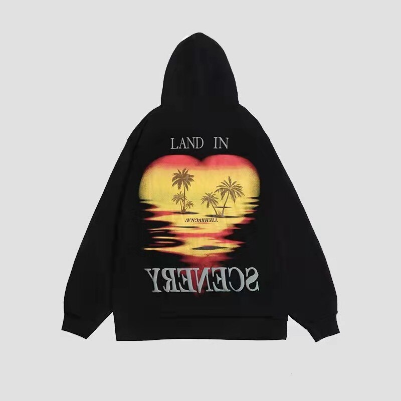 sanyamk EU Size Couples Autumn Winter Sunset Dusk Print Hoodies Men Women Hip Hop Pullover Jackets Fashion Oversized Streetwear Tops