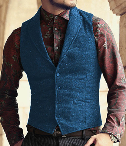 sanyamk New Men Suit Ves Classic Herringbone Pattern Business Waistcoat Notch Lapel Wool Tweed Groomsmen Waistcoat Vests For Men