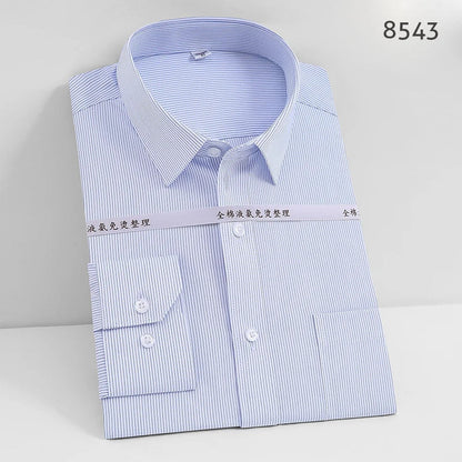 sanyamk Non-Iron Cotton Men Dress Shirts Solid  Plus Size Social Formal Shirt Mens Anti Wrinkle Long Sleeve Regular Fit Striped New