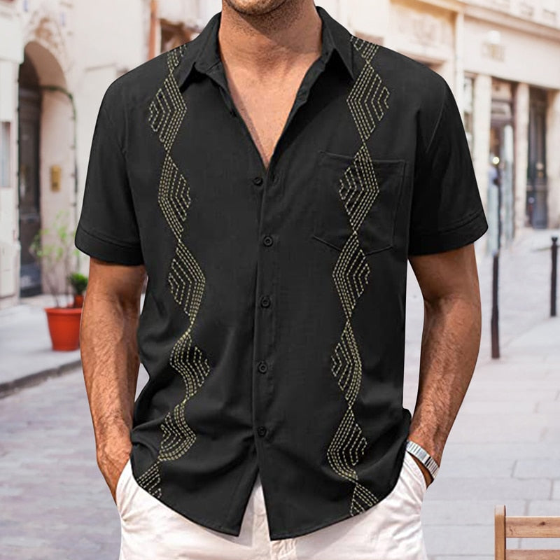 Bonsir Streetwear Embroidery Short Sleeve Formal Shirt Men Clothing Fashion Summer Solid Men's t Shirt 2023 Lapel Button Cardigan Top