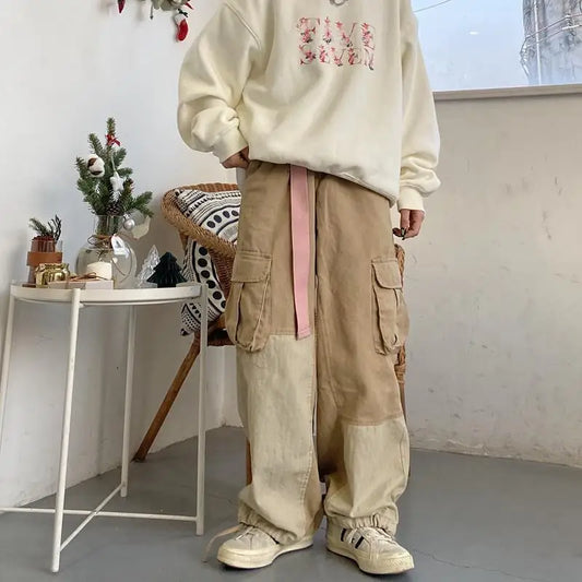 Bonsir Baggy Black Cargo Pants for Men Khaki Cargo Trousers Male Harajuku Loose Casual Autumn Japanese Streetwear Hip Hop Retro