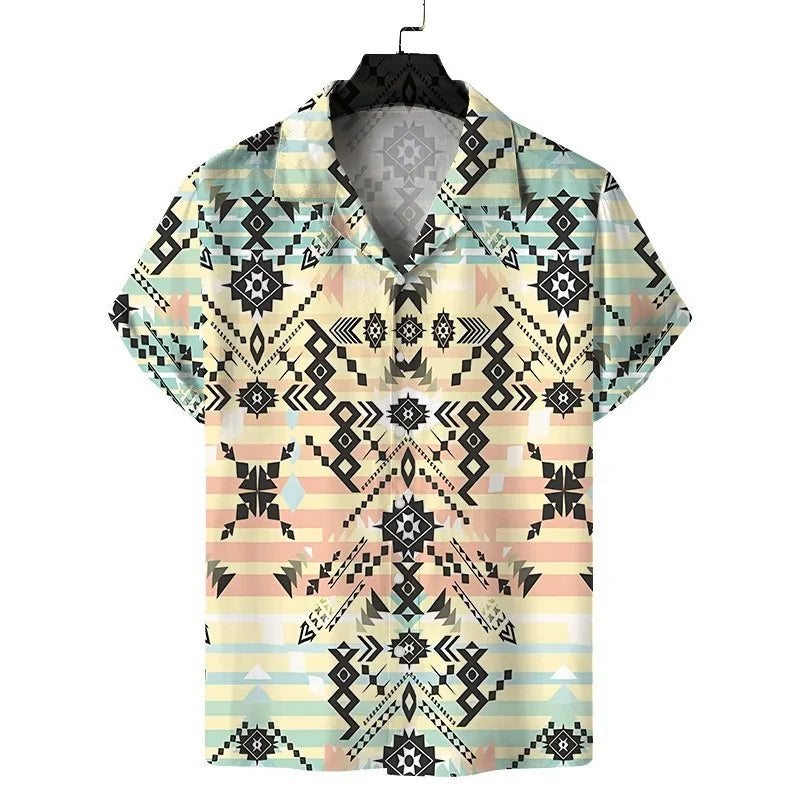 sanyamk Cuba Collar Summer Men's Short-sleeved Printed Shirt Hawaii Beach Vacation