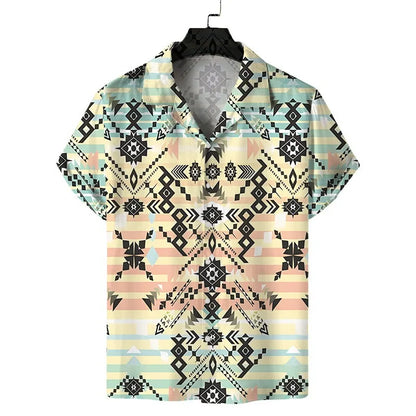 sanyamk Cuba Collar Summer Men's Short-sleeved Printed Shirt Hawaii Beach Vacation