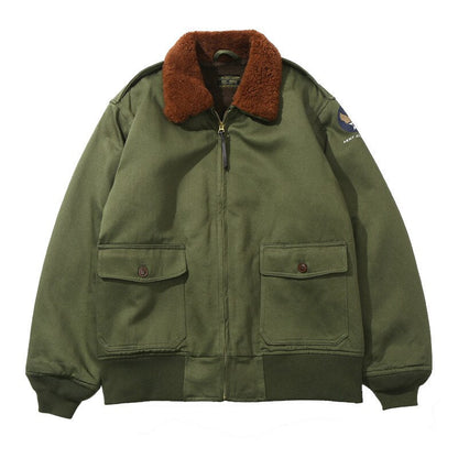 Bonsir Winter Men Vintage Bomber Jacket Army Green Warm Fur Collar Fleece Thicken Outdoor Casual Loose Zipper Pockets Male Cotton Coats