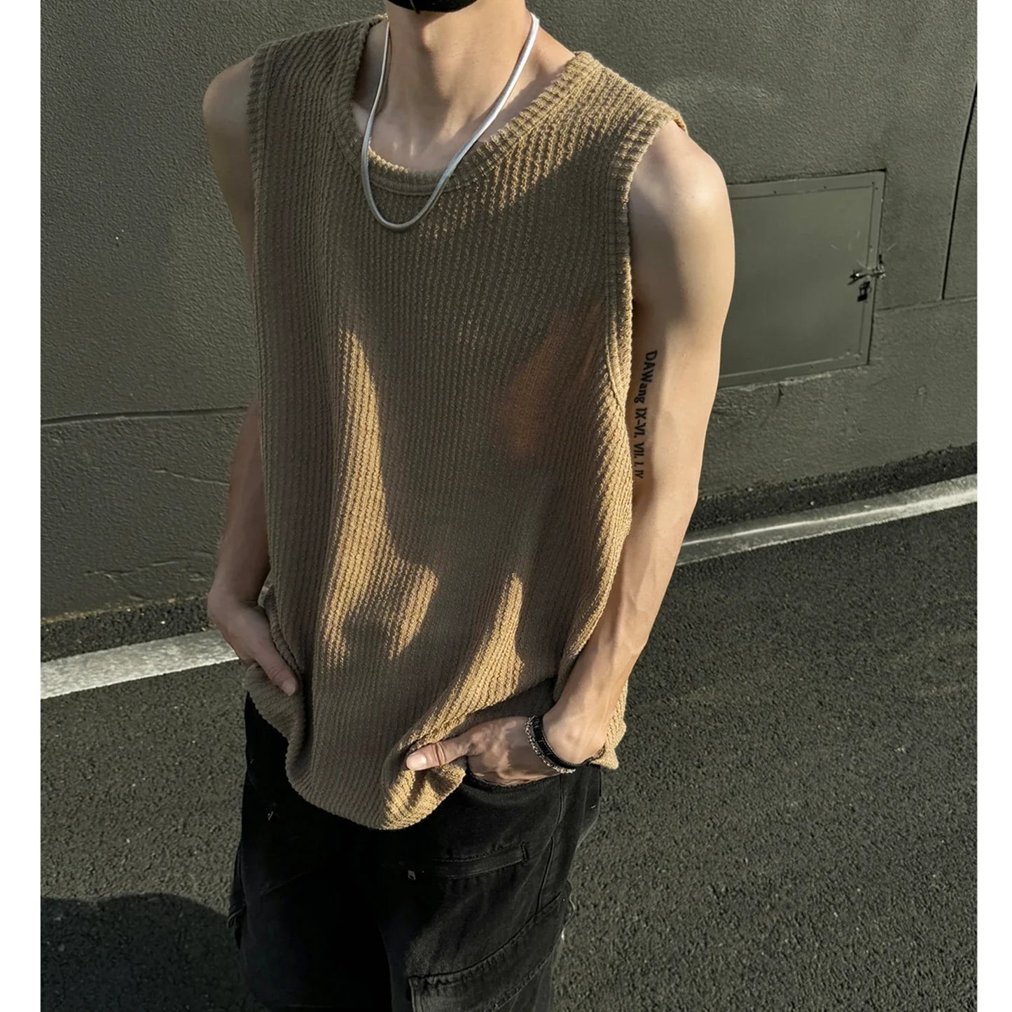 sanyamk Men O-Neck Sleeveless Vertical Stripe TShirts Summer Loose Casual Tank Tops Man Fashion Oversized Singlets Male Clothing