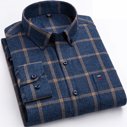 sanyamk Pure Cotton Men's Plaid Shirt Long Sleeve Regular Fit Men Casual Oversized Shirt Leisure Autumn Male Blouse New Plus Size