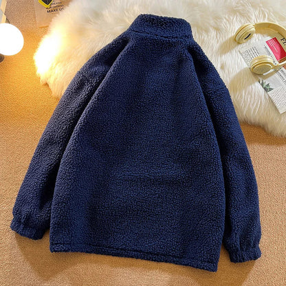 sanyamk Winter Fleece Fluffy Jacket warm Fuzzy Zipper Coat Men Autumn Solid Color Lightweight Jackets Streetwear Hip Hop Harajuku