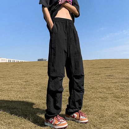 Bonsir Summer Cargo Pants Men Black Wide Cargo Trousers Male Green Casual Loose Japanese Korean Streetwear Hip Hop Safari Style