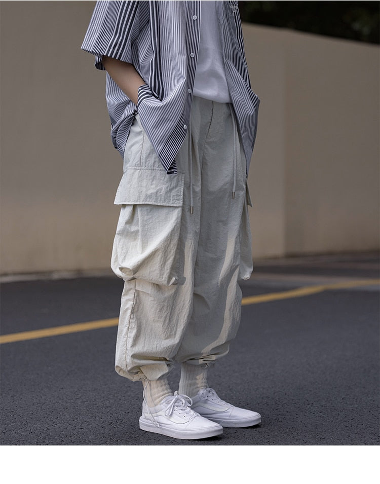 Bonsir Summer Oversized Cargo Pants Men Fashion Pocket Casual Pants Mens Japanese Streetwear Loose Hip Hop Straight Pants Mens Trousers