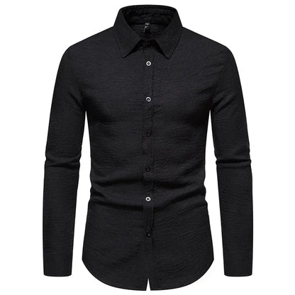 BONSIR  -  Autumn/Winter New Shirt Men's Solid Color Fashion Casual Long Sleeve Shirt Trendy Top Men