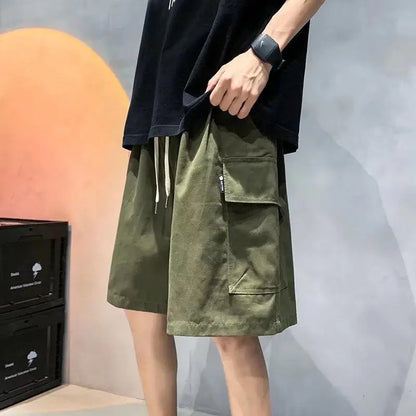 sanyamk Mens Cargo Shorts Summer Army Green Cotton Shorts Men Loose Multi-Pocket Shorts Casual Trousers Men Clothing Y2k