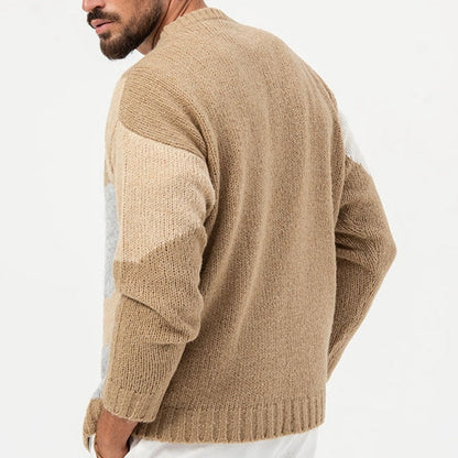 Bonsir Autumn Long Sleeve Sweaters Streetwear Casual Men Winter Jumper Knitting Fashion Block Stitch Round Neck Knit Pullovers