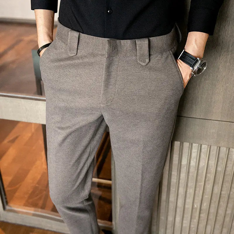 Bonsir Autumn Winter Woolen Business Dress Pants Men High Quality Streetwear Casual Long Trousers Formal Social Suit Pants L72