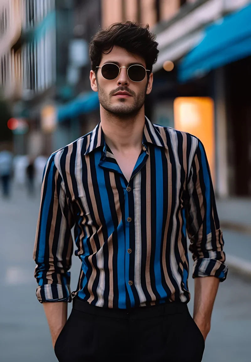 Bonsir Men's Striped Shirts Spring Autumn New Printed Casual Long Sleeves Europe Button-Up Brand Men's Clothing Shirts