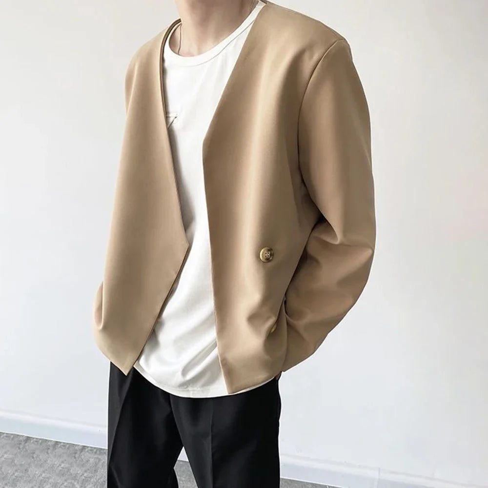 sanyamk Mens Sexy V-Neck Casual Suit 2024 New Autumn Winter Genderless Fashion Youth Trend Simple Personality Solid Color Jacket Unisex