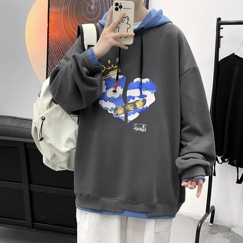 Bonsir Men's Pattern Printing Hoodies Autumn Winter Men's Oversize Hooded Sweatshirts Harajuku Hip Hop Pullover Youth College Style Top