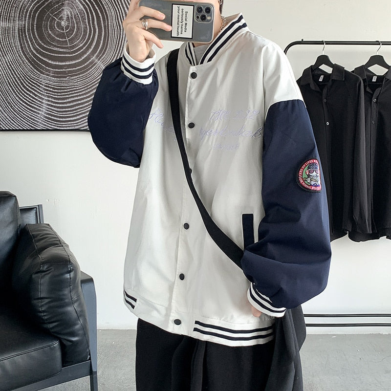 Bonsir Spring New Men Patchwork Jackets Streetwear Letter Graphic Casual Man Baseball Jacket Hip Hop Loose Unisex Coats