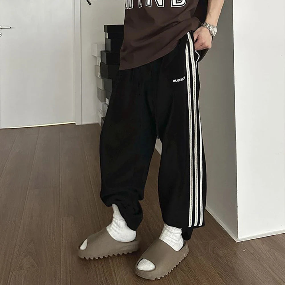 Bonsir Three-Bar Sports Trousers For Men Autumn New American Street Loose Casual Comfortable Striped Elastic Drawstring Sweatpants