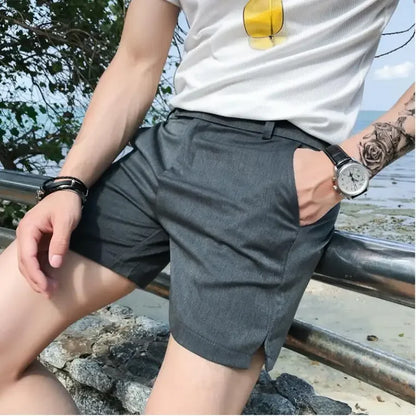 sanyamk   -  Summer Slim Fit Fashion Solid Straight Shorts Men Clothing Simple Match Casual Business Suit Short Homme Streetwear S-3XL