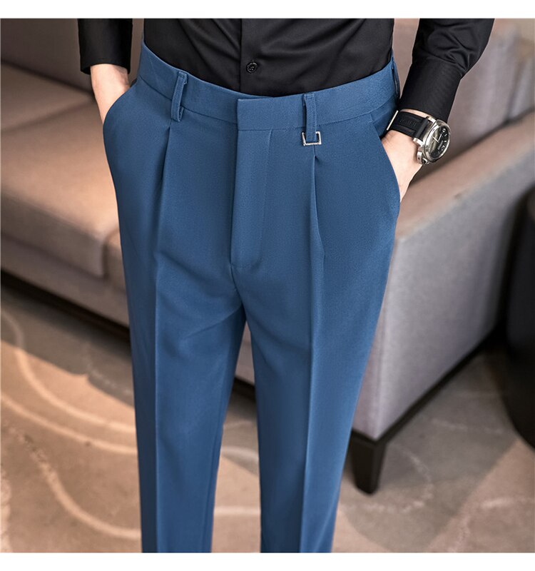 sanyamk Autumn Winter Thickening Business Dress Pants Men Elastic Slim Fit Suit Pants Solid Color Casual Office Social Trousers